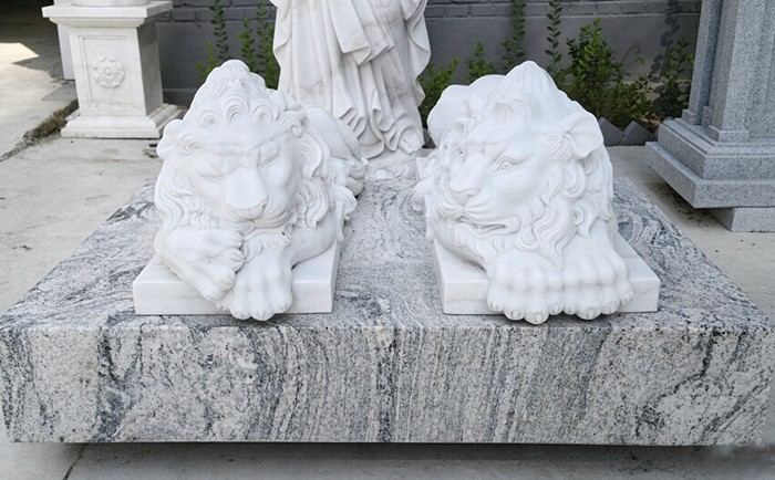 汉白玉卧狮雕塑，庭院门口镇宅狮子源头厂家