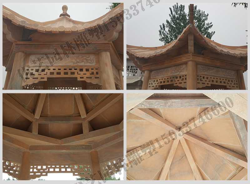 中式大理石凉亭，石雕六角亭子细节图，定制中式景观凉亭