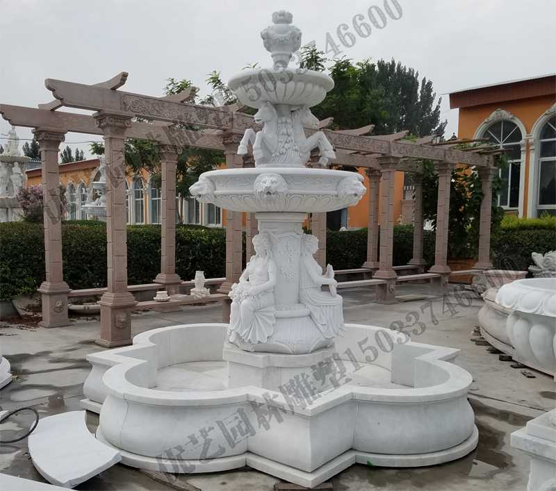大理石喷泉，欧式人物动物喷泉，室外景观喷泉定制