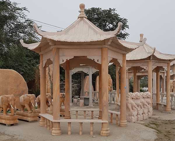 传统单层六角石雕中式大理石凉亭
