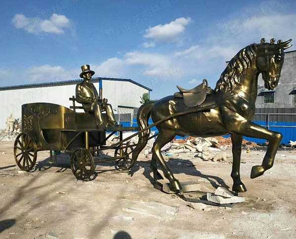 仿铜欧式马车玻璃钢人物雕塑
