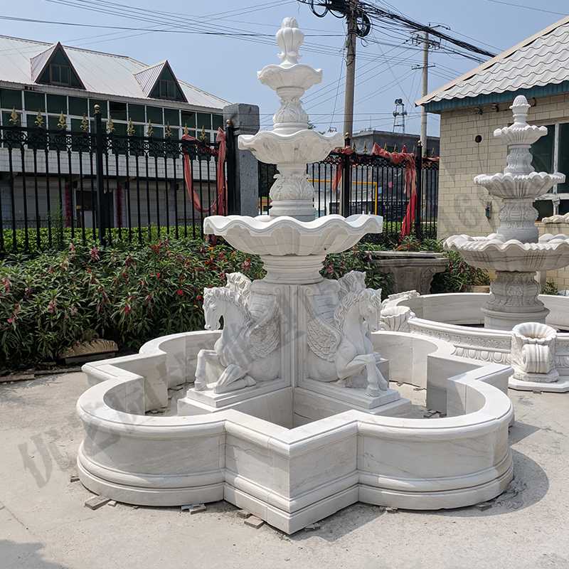景观雕塑定制，石雕喷泉厂家，欧式白马石雕喷泉