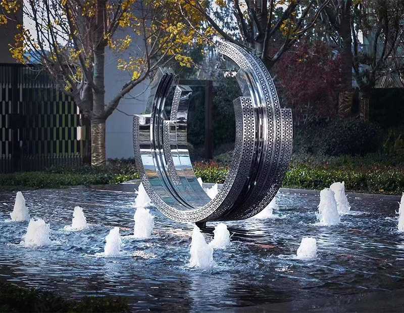 现代新型创意大型不锈钢圆环雕塑