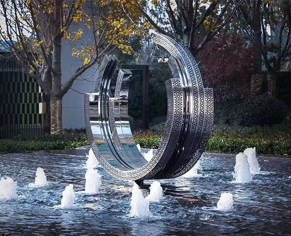 现代新型创意大型不锈钢圆环雕塑