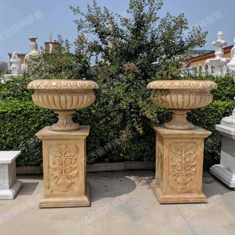 石雕景观花盆，花园石材花钵