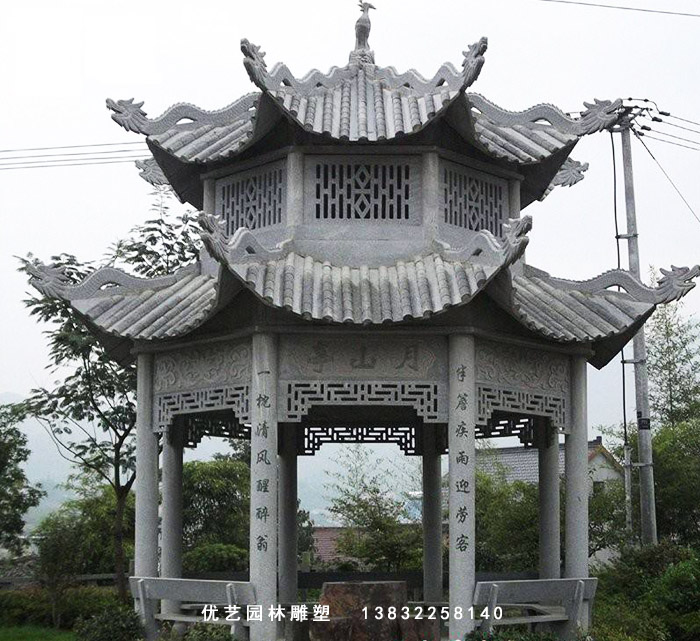 传统中式大理石八角凉亭